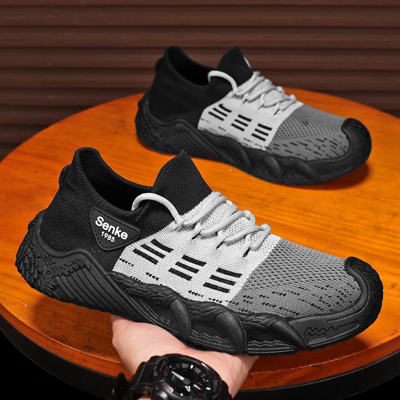 Soft sole light running mesh breathable trendy men's shoes flying woven breathable thin sports shoes