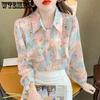 Женская рубашка на весну и осень. Модная и универсальная рубашка. Дизайн Sense Pearl Ruffle Floral. Шифоновая милая рубашка с длинными рукавами.