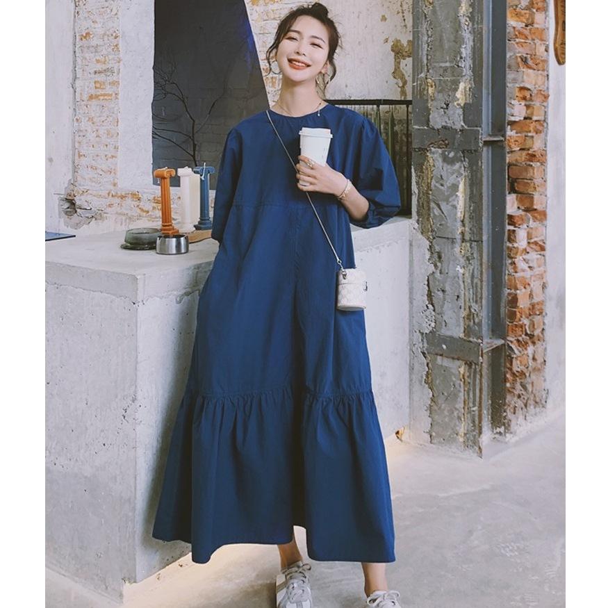 Французский шик темперамент свободное и тонкое платье женское летнее новое японское ленивое платье синее