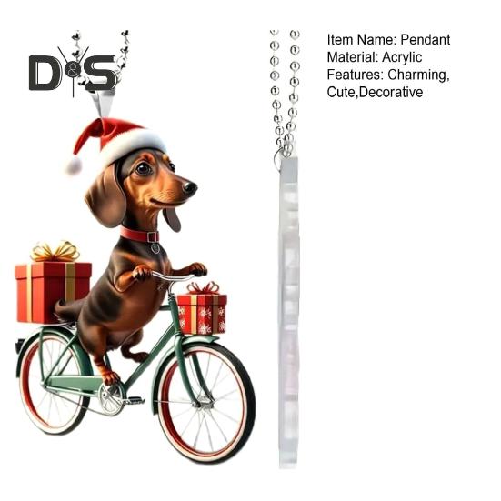 Украшения для рождественской елки, реалистичный щенок, едущий на велосипеде, подвеска, 2D, плоская, с двойной печатью, акриловое подвесное украшение для елки, домашний декор