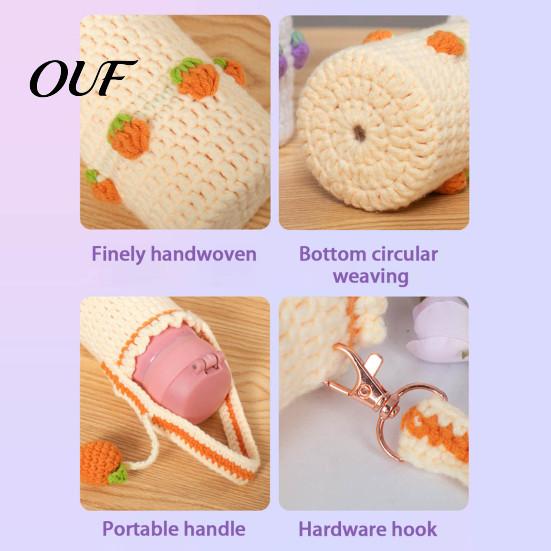 Handcrafted Crochet Pouch Hand Crocheted Cup Cover, Portable Elastic Wool Knit Sleeve, Breathable Soft Fabric Wrap Anti-Slip Protective Holder