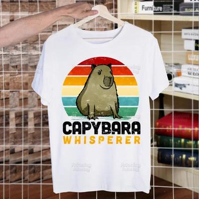 Футболка мужская с коротким рукавом в стиле стритстайл, повседневная, с милым мультяшным животным капибарой, свободная, с круглым вырезом