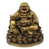 Fengshui Figurine Laughing Buddha Sitting On Luck Money Coins Carrying Golden Ingot for Good Luck (5 Inches,Gold, 1 Piece) - Home Deocration Gifting