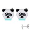 [Q6015] - Silver 'Panda' Earrings White Green - 7x7 Mm