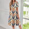 Women's Fashionable Print Round Neck Loose Short Sleeved Pocket Pullover Dress