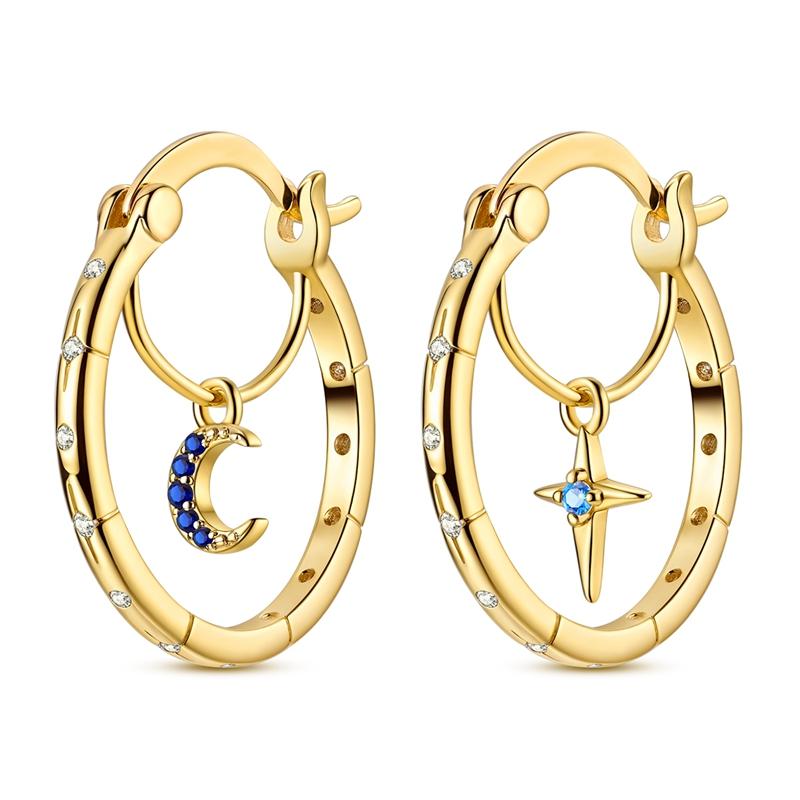 925 Silver Earrings Golden Round Circle Hoop Earrings For Woman Female Fashion Wedding Engagement Jewelry