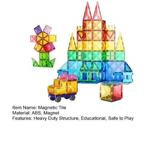 40Pcs/Set Colorful Magnetic Tile Kit Clear Geometric Shape Building Block Magnet Preschool Educational Brick Construction Toy Toddlers Boys Girls
