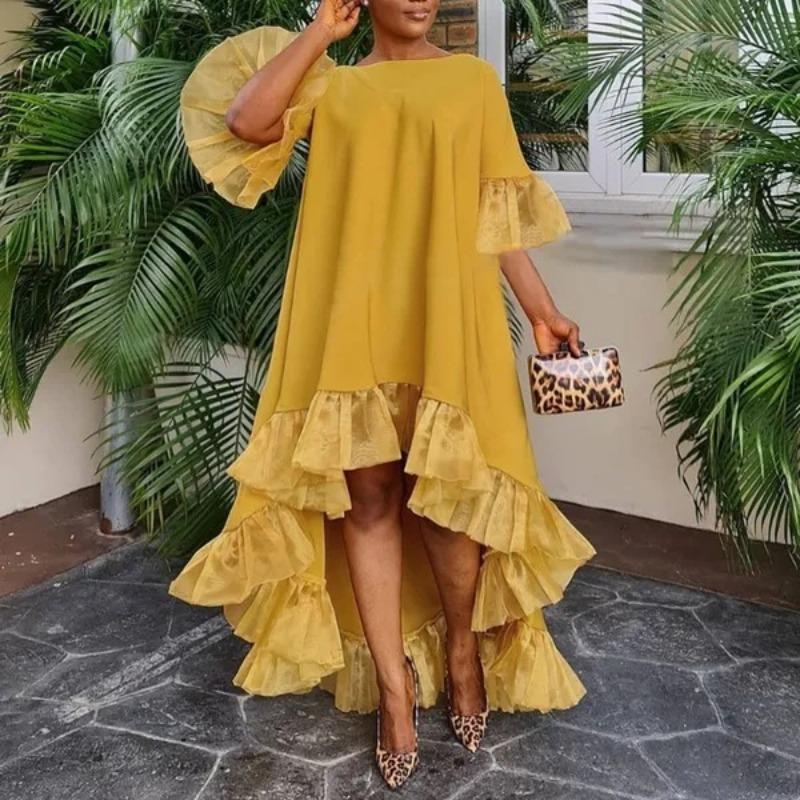 Women's Three-Quarter Sleeve Irregular Hem Holiday Party Dress Lace Patchwork Dresses