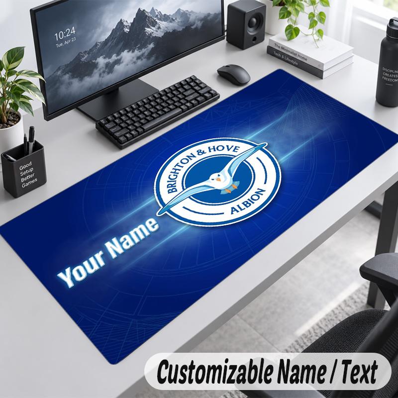 Custom Name Text Mouse Pad Brighton & Hove Albion Football Personalized Desk Pad For Work And Gaming