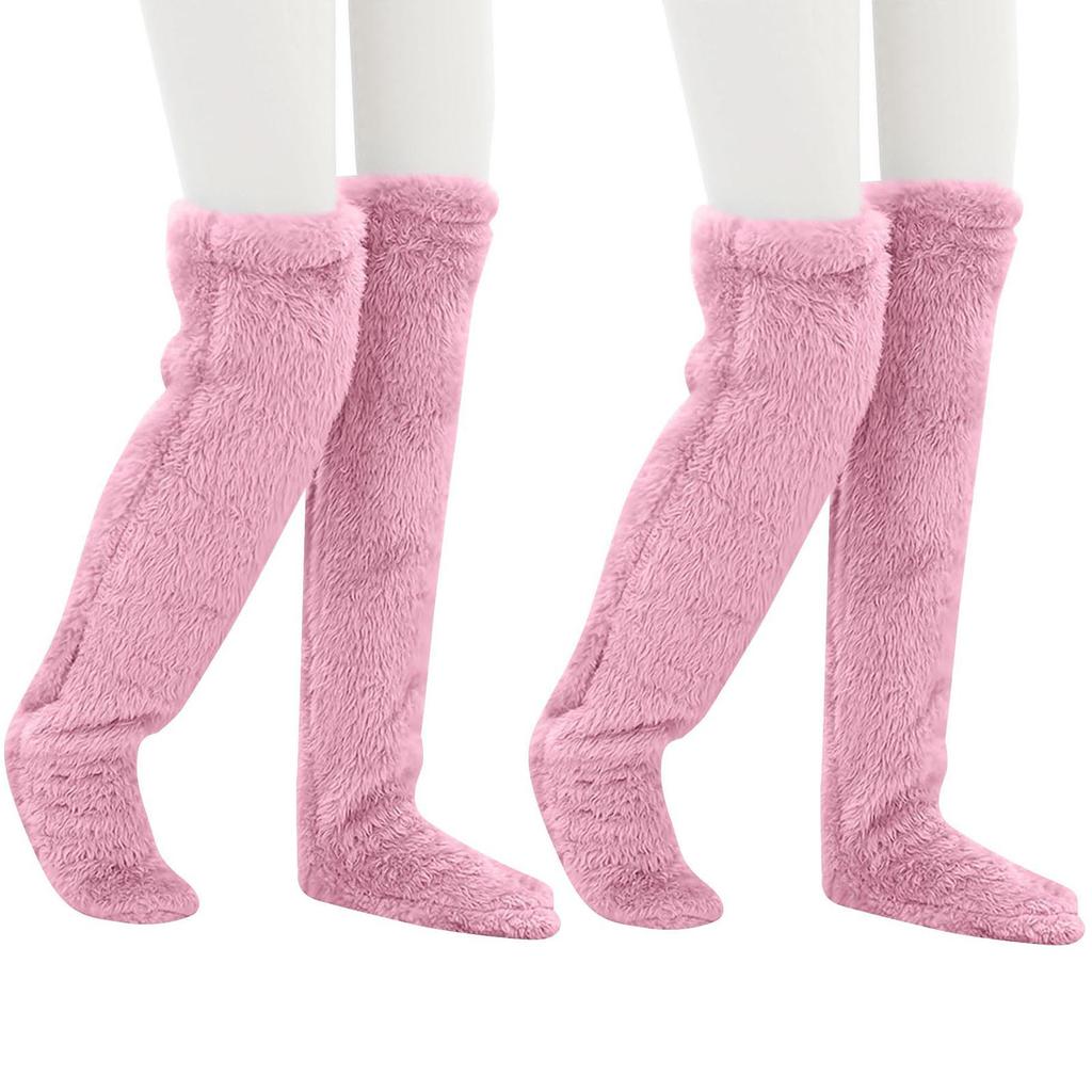 Плюшевые Теплые Длинные Носки, Пушистые Носки Выше Колена, Высокие Плюшевые Чулки Пушистые Длинные Гетры Зимние Домашние Пышные Носки для Сна 2 пары