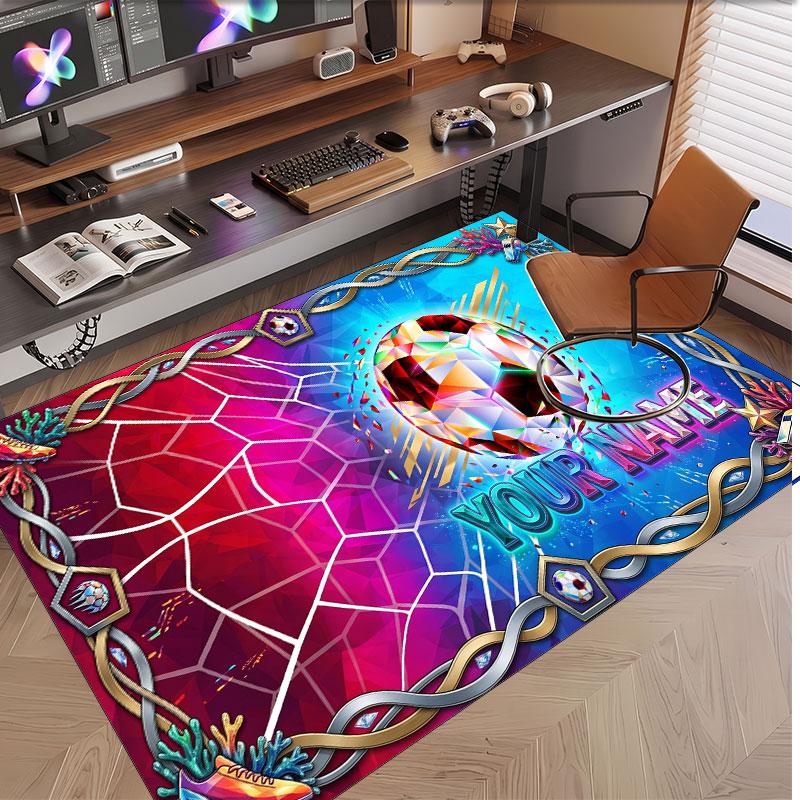 Soccer Theme Soft Crystal Velvet Rug Custom Name & Text Print Non Slip Floor Rug for Bedroom Living Room