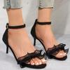 Fashion Fashion Lace Straps Sandals Women 2025 Summer Metal Ankle Strap Thin High Heels Sandals Woman Sexy Black Party Shoes