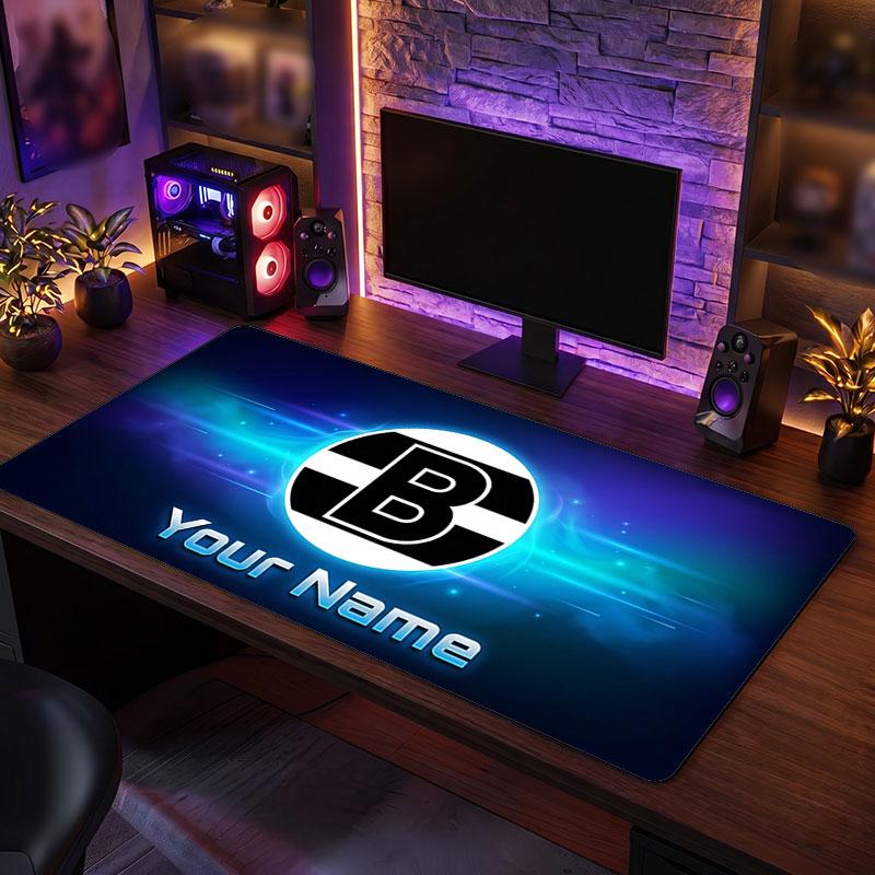 Borussia Mönchengladbach Custom Large Mouse Pad, Personalized Name Text Print, Football Logo Non‑Slip Desk Mat Gaming Gift