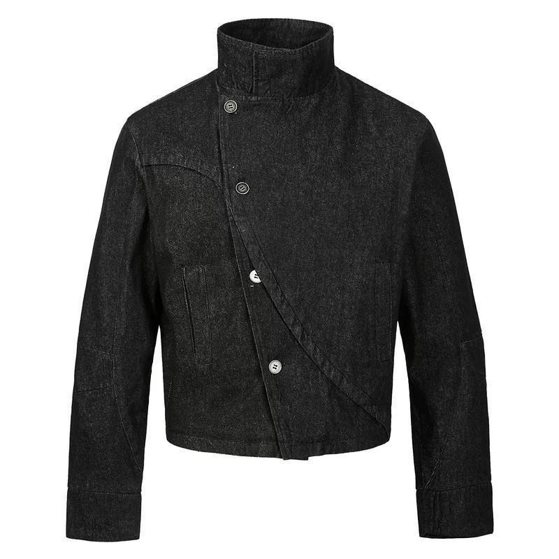 Mens Relaxed Fit Washed Cotton Jacket Casual Streetwear With Zipper Side Pockets