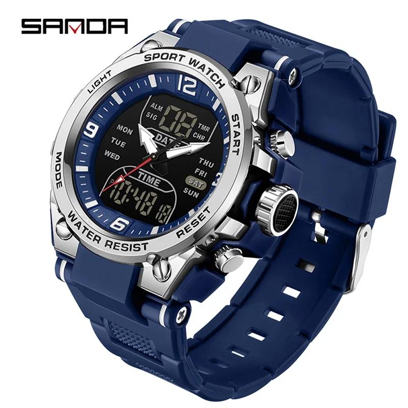 SANDA SD6252 Top Luxury Watches Men Military Army Mens Watch Waterproof Sport Wristwatch Dual Display Watch