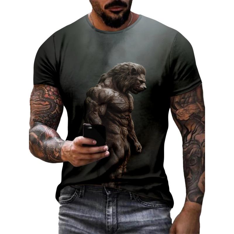 Летний топ с круглым вырезом и принтом в виде 3D мускулистых животных, модные повседневные футболки с короткими рукавами для мужчин