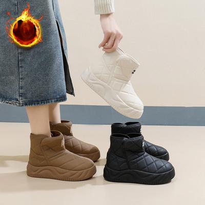Женские повседневные зимние ботинки на толстой платформе для снега, нескользящие полусапожки из искусственной кожи, удобные теплые ботинки на искусственном меху для женщин