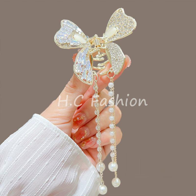 Tassel Butterfly Pearl Hair Clip Women Hair Claw Hairpin Hair Crab Hairaccessory