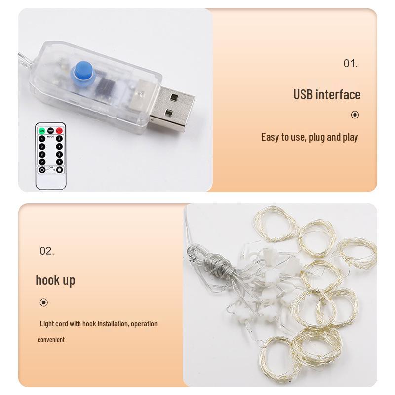 Светодиодная медная проволока 3x3 м, гирлянда-штора, сосульки, с USB, с дистанционным управлением, для рождественского и праздничного украшения комнаты