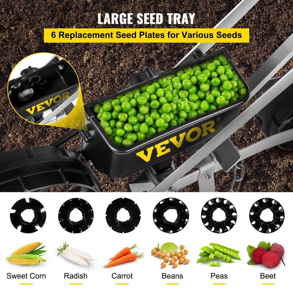 Garden Seeder, Metal Precision Garden Push Seeder With 6 Seed Plates, Walk-Behind Row Crop Planter, Manual Garden Lawn Spreader for Sowing Seeds,