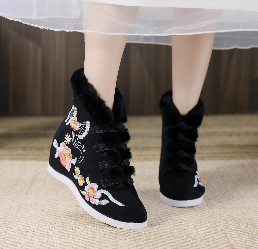 Женские зимние теплые повседневные ботильоны, нескользящие зимние ботинки с флисовой подкладкой, высокие ботинки, удобные вышитые короткие ботинки с подкладкой из искусственного меха для женщин