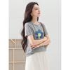Basic House Women's Grey Cotton Print Short Sleeve T-Shirt