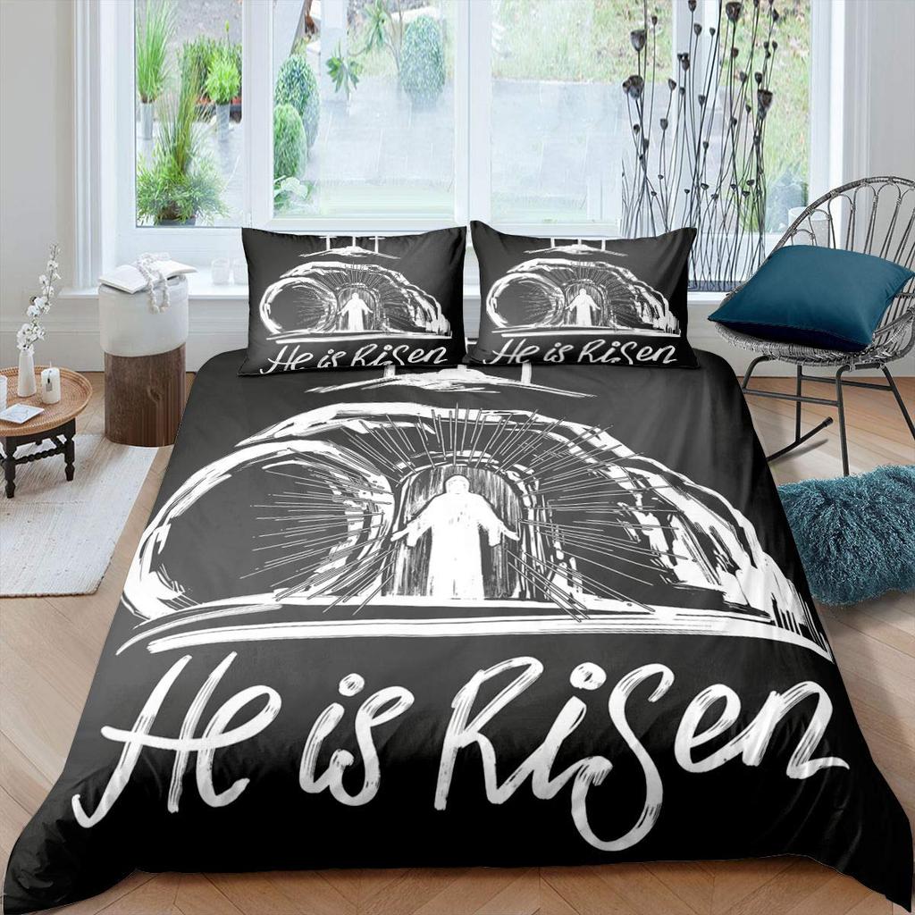 Jesus Cross Duvet Cover Set King Queen Size Christian Retro Design Polyester Quilt Cover for Teens Adult Jesus Christ Believer