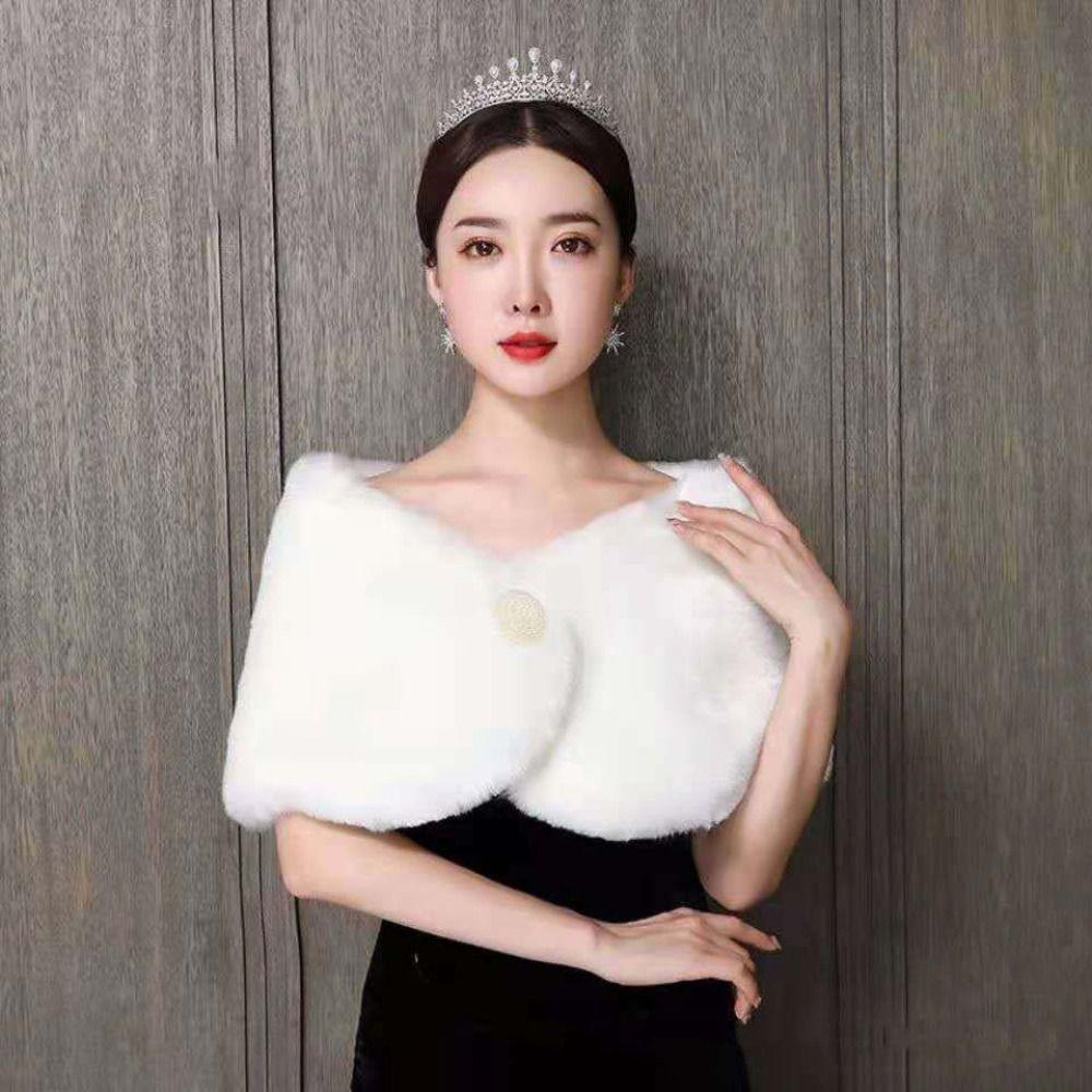 Faux Fur Rabbit Fur Bow Scarves Pearl Bride Shoulder Fake Collar Plush Bowknot Shawl  Ladies/Girls
