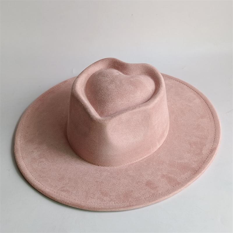 Vegan Suede Fedora Rancher Hats Blank Hats For Burning Multicolor Teardrop Shaped Top 9.5Cm Brim Unisex Jazz Hat Church Hat