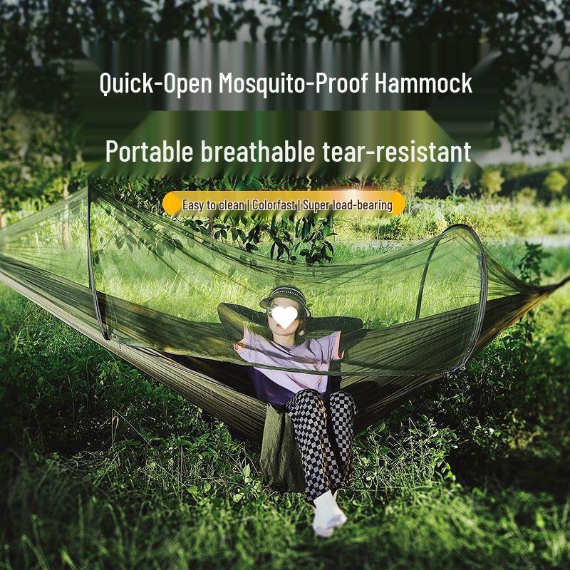 Adult Outdoor Hammock with Mosquito Net - Antitip, Sunshade, Lightweight for Camping and Parks