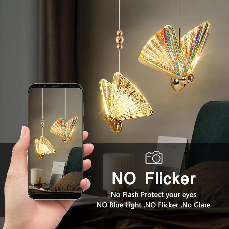 Подвесные светодиодные лампы Nordic Colorful Butterfly для дома, спальни, гостиной, комнатные золотые светодиодные подвесные люстры