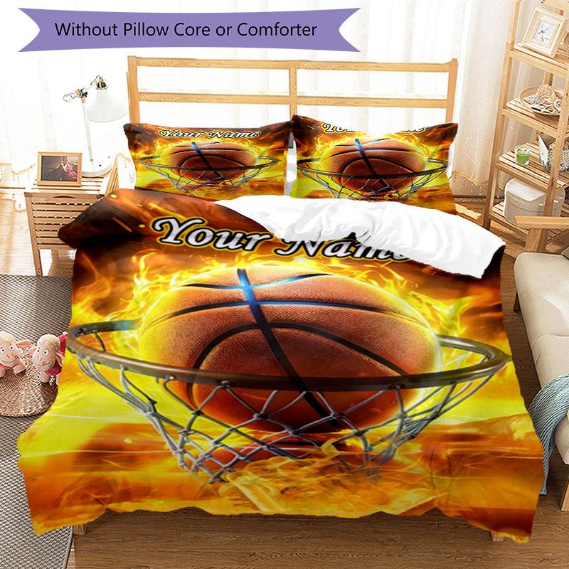 3PC Custom Name Basketball Hoop" Bedding Set Duvet Cover Closure Includes 1 Duvet Cover & 2 Pillowcases for Bedroom