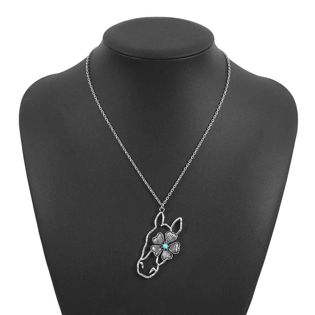 Винтажное этническое геометрическое бирюзовое ожерелье, модная цепочка на ключицу с цветком кактуса и головой коровы