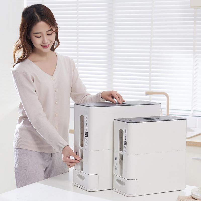6kg/12kg Sealed Rice Storage Box Cereal Grains Beans Flour Storage Barrel Measurable Rice Moisture-Proof Bucket Home Supply