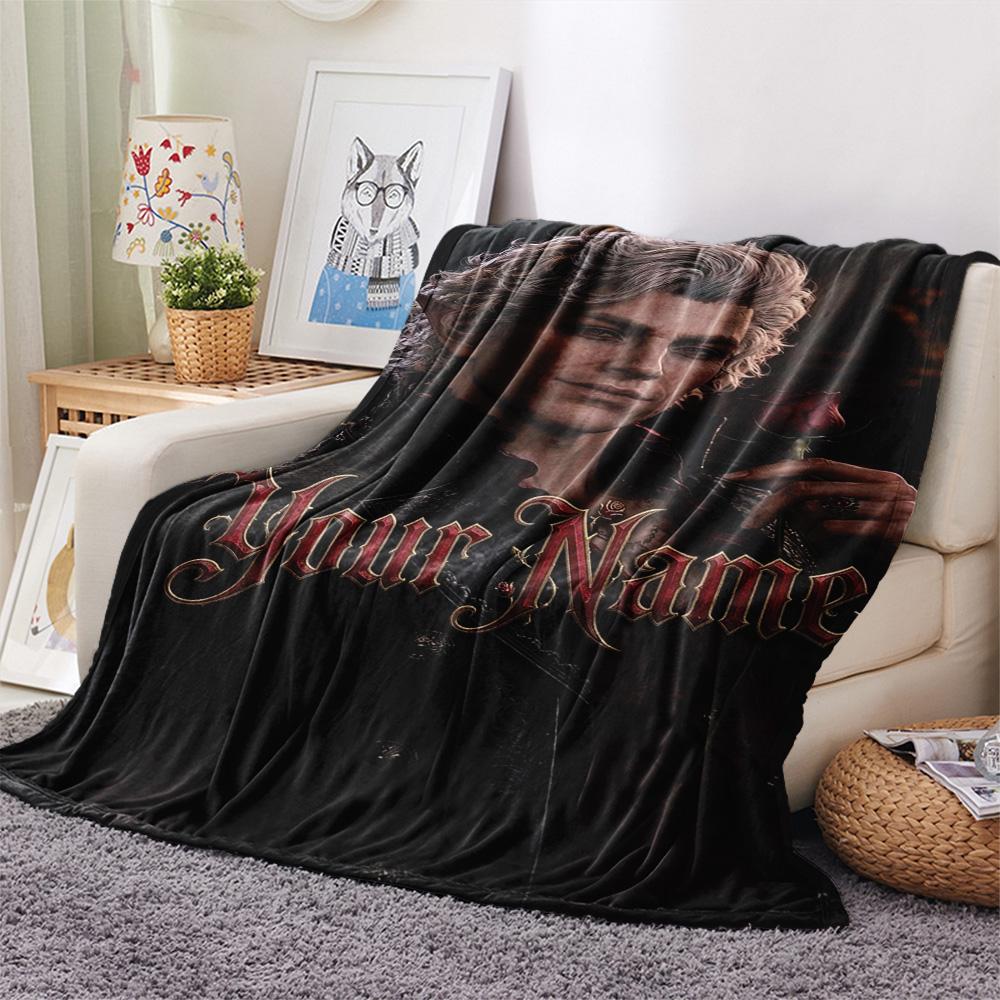 1PC Astarion Ancunin Gothic Romance Custom Name Patterned Flannel Blanket Suitable For All Seasons For Home Decor Warmth And Comfort Gifts Holiday Pre