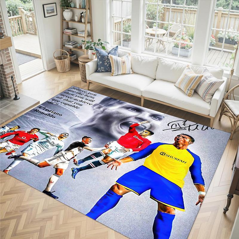 Cristiano Ronaldo Design Crystal Velvet Carpet Cozy Non?Slip Printed Rug For Bedroom Living Room Entrance