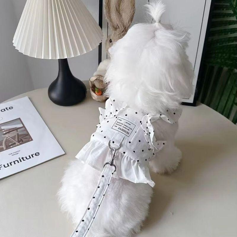 White Polka Dot Dog Harnesses Vest Ruffle Pet Chest Strap Puppy Summer Clothes For Small Medium Dog Cat Outdoor Walking Apparel
