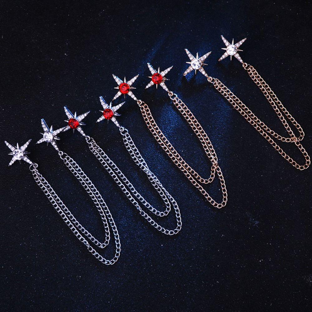 Metal Star Collar Brooch Chain Double Layer Chain Lapel Pin Creative Gift Shirt Collar Pin
