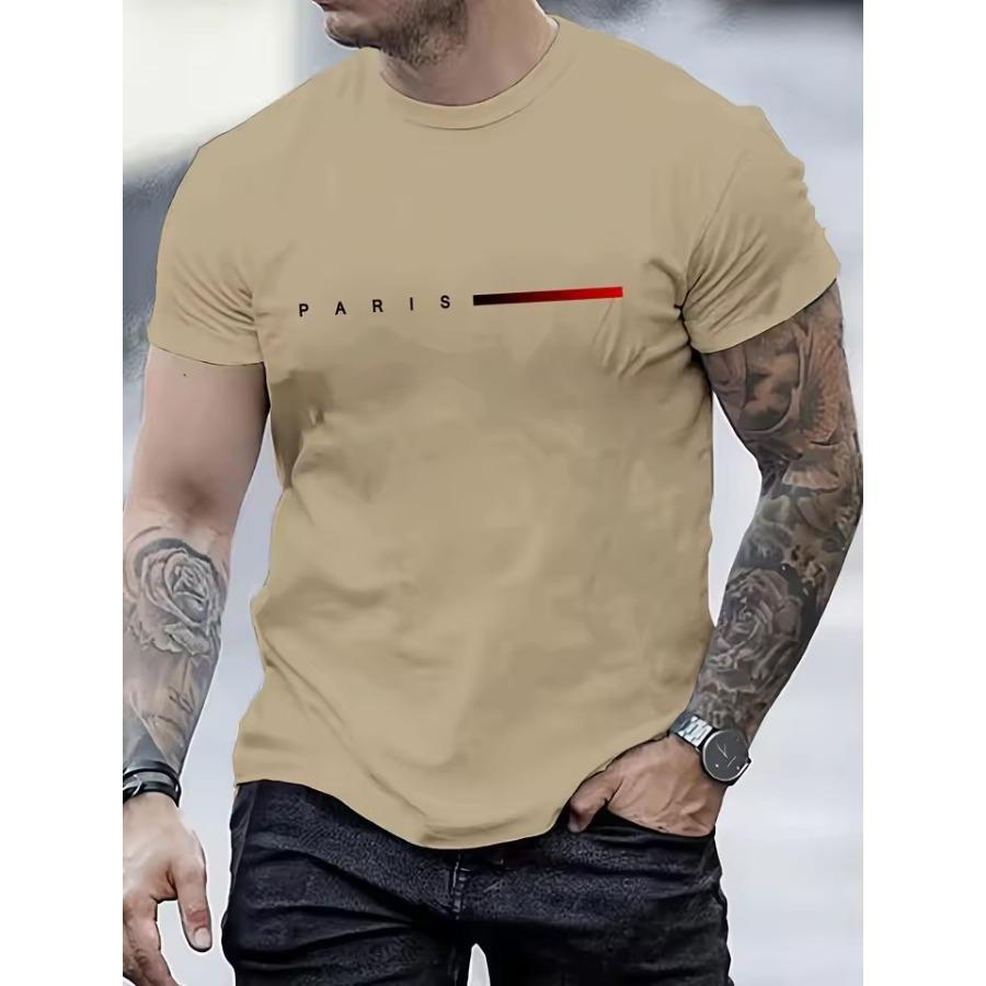 Men's 100% Cotton Summer Loose PARIS Creative Letter Print Casual Slim Fit Round Neck Short Sleeved T-shirt Top