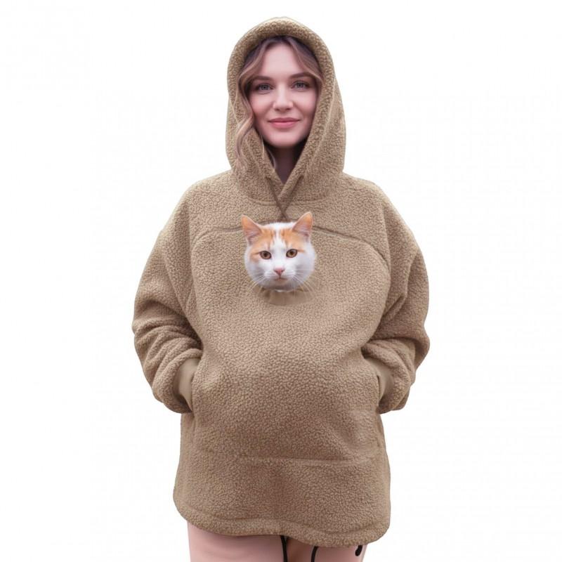 Womens Fleece Hooded Sweatshirt Loose Fit Warm Pullover With Drawstring Cap