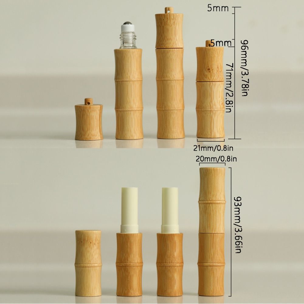 5/10ml Lip Balm Tubes Steel Roller Ball Lipstick Tube Refillable Bamboo Roll-on Bottle Travel