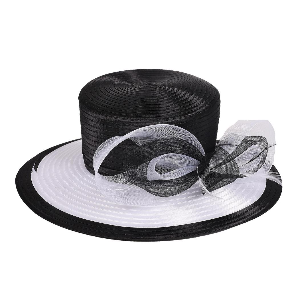 Women Derby Church Dress Fascinator Cloche Hat Wide Brim Tea Party Wedding Bucket Hat with Bow Accent