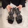 New High Heels Sandals for Women Square Toe Bowtie Decor Summer Outdoor Slippers Woman Thin Heeled Party Wedding Shoes