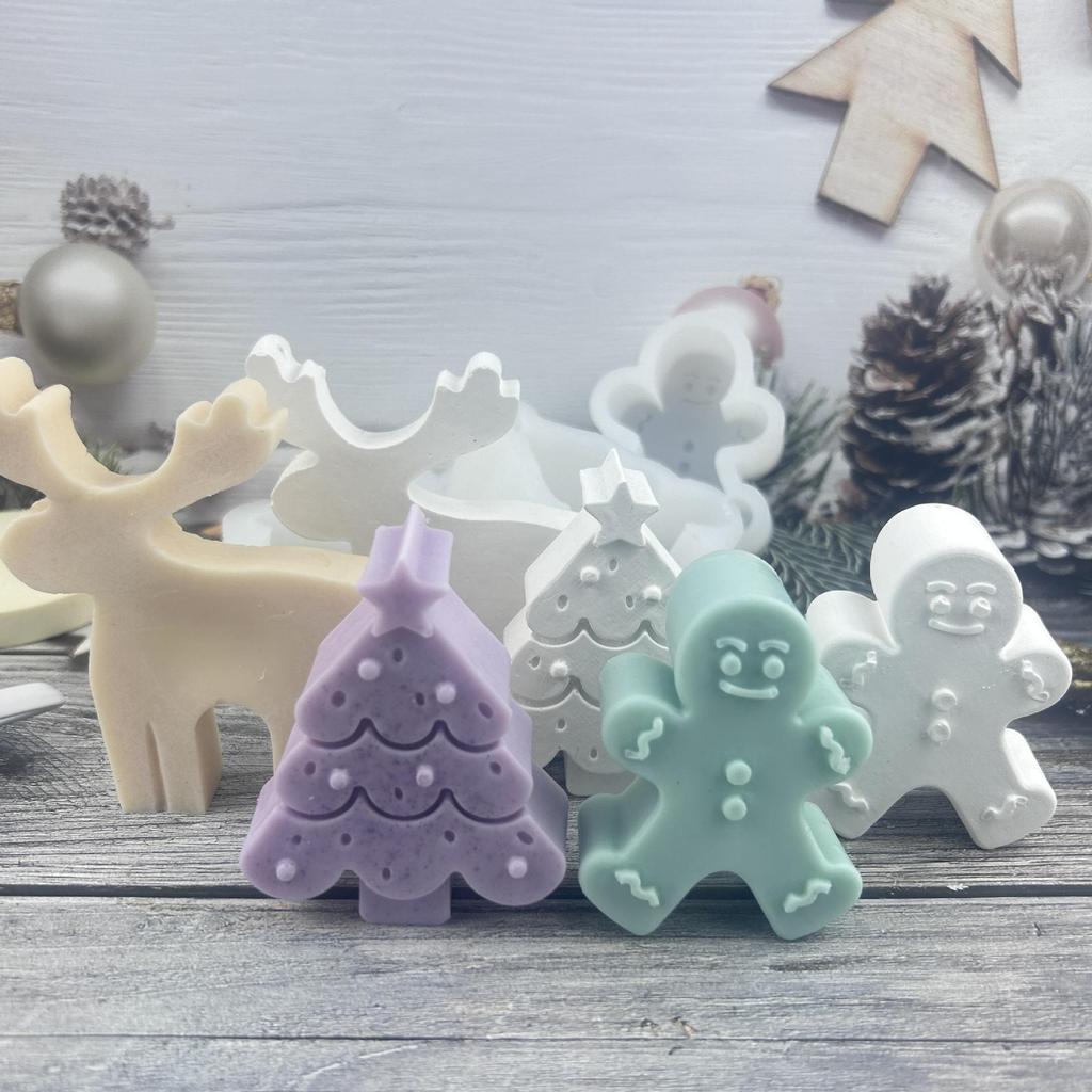 3D Рождественская елка Лось Пряничный человечек Ароматическая свеча Силиконовая форма Сделай сам Рождественская форма для свечи Гипсовая силиконовая форма для свечи