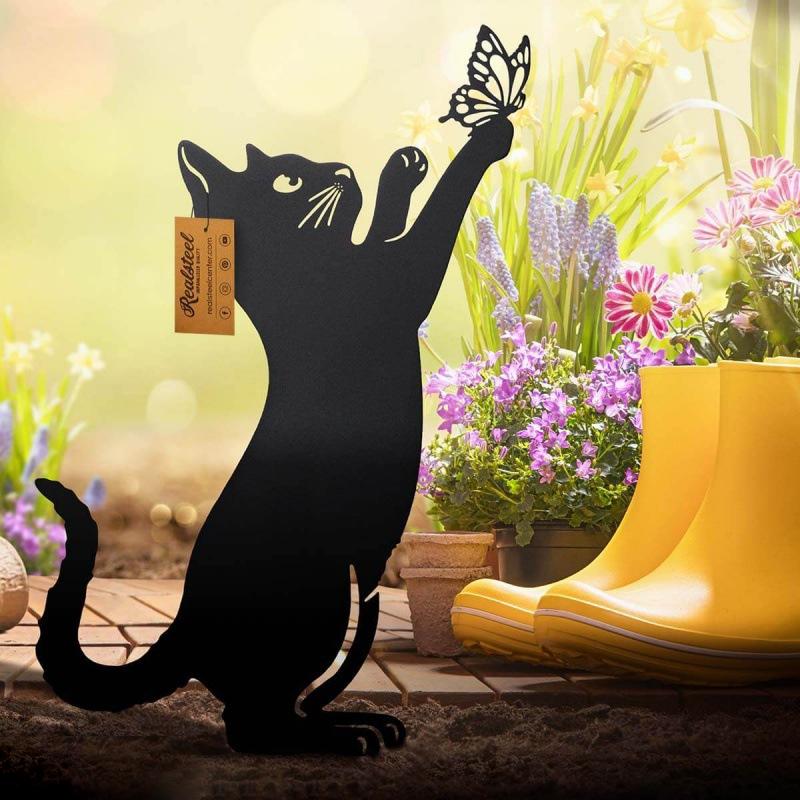 Cute Cat Decorative Garden Silhouette Stake, Family Theme Design, Outdoor Animal Statue Suitable for Garden Lawns