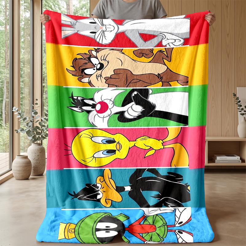 Looney Tunes Printed Flannel Blanket Skin Friendly Warm Decorative Throw for Indoor Couch Bed Daily Use