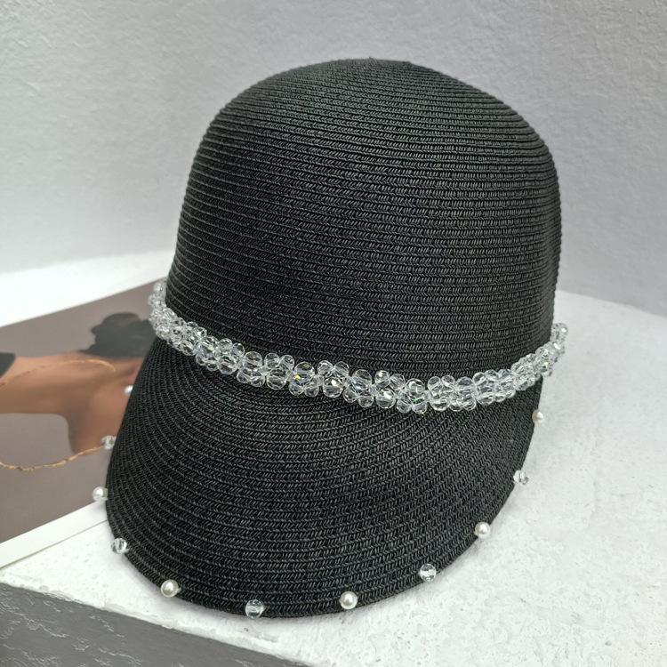 Соломенная шляпа с кристаллами и жемчугом, плетеная с утиным язычком, женская летняя корейская универсальная соломенная шляпа рыцаря, повседневная модная шляпа от солнца