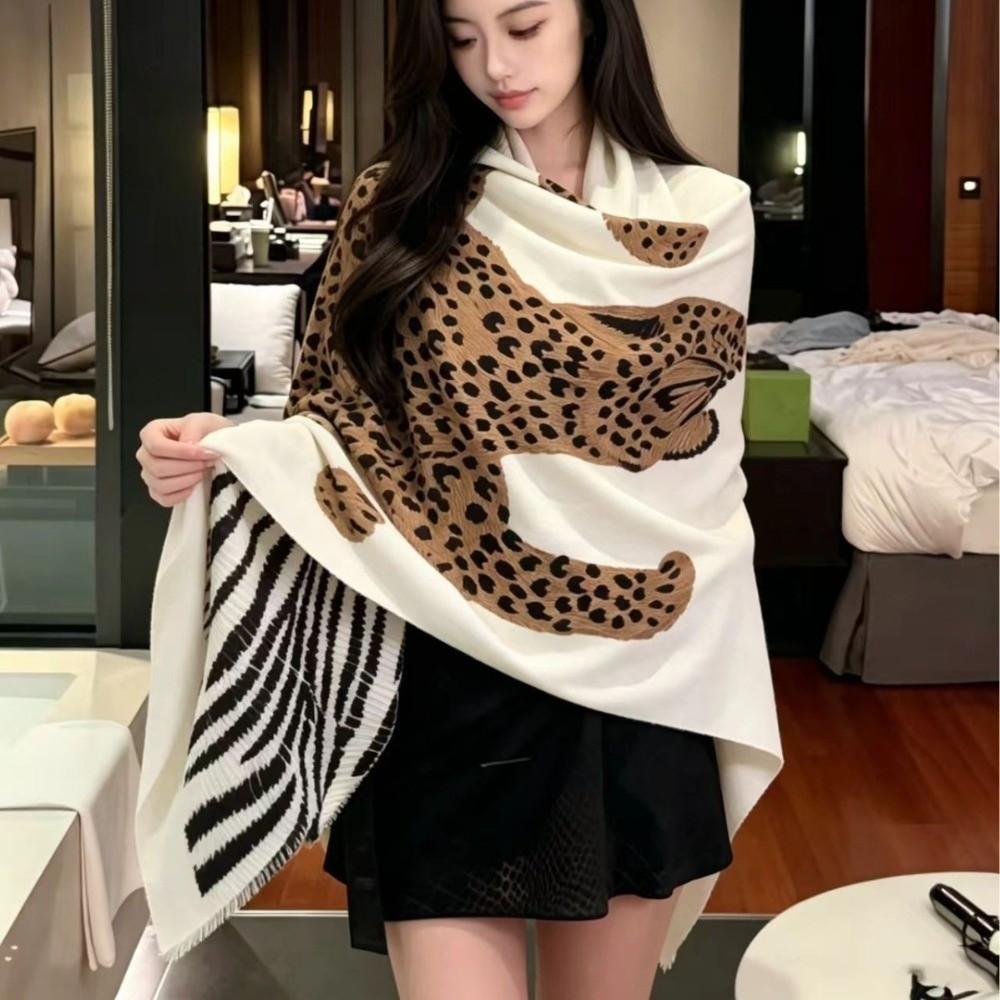 Fringed Edge Silk Scarf Leopard Print Fringed Shawl New Leopard Print Scarf Head Styling
