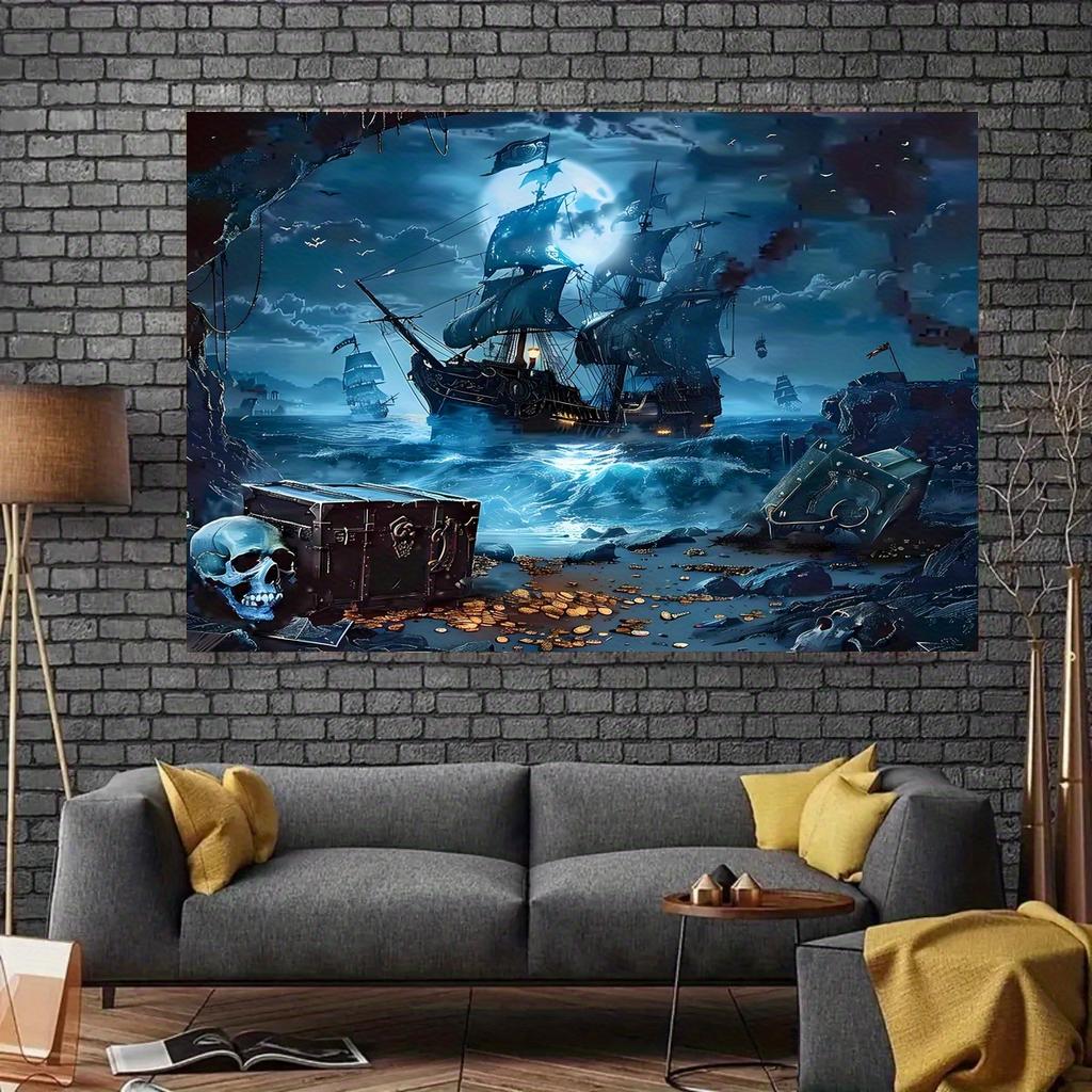 Pirate Adventure Photography Background Banner - Polyester Seaside Yacht and Treasure Party Decorations