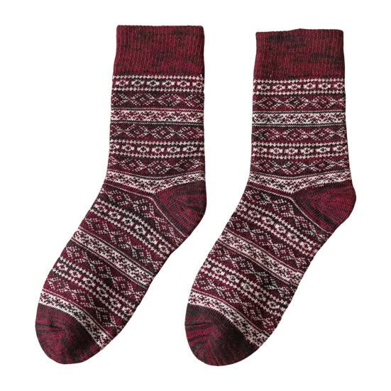 Warm Wool Socks for Men Winter Thermal Thick Crew Socks Vintage Style Retro Pattern Socks for Cold Weather